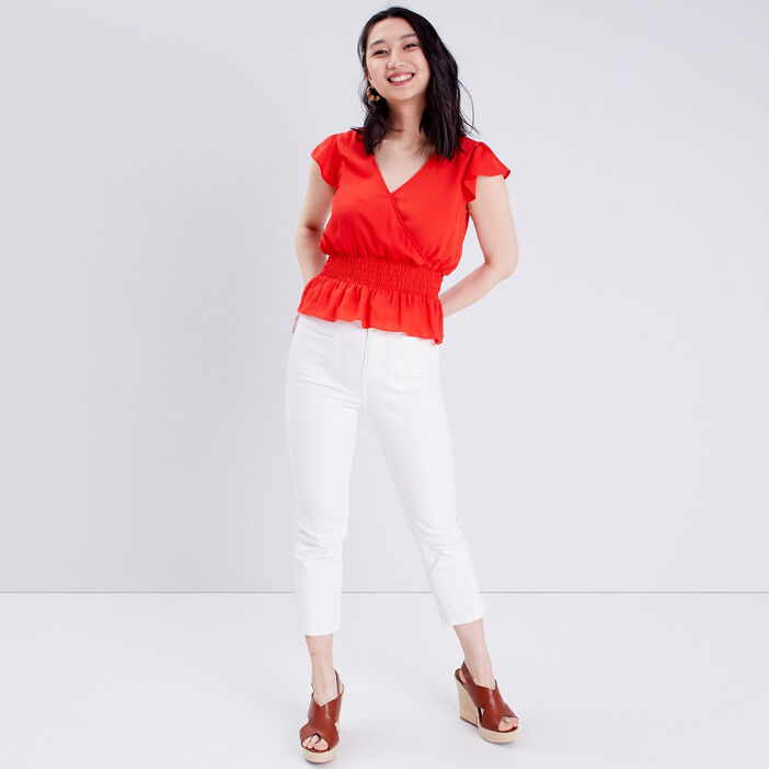 Blouse manches courtes orange femme