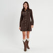 Robe chemise droite en jean marron foncé femme