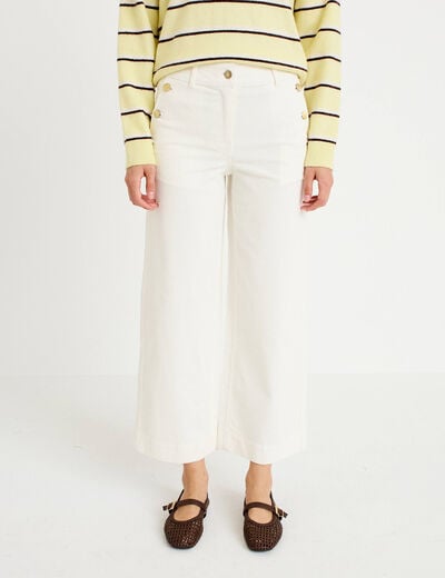 Pantalon bootcut taille haute velours ecru femme