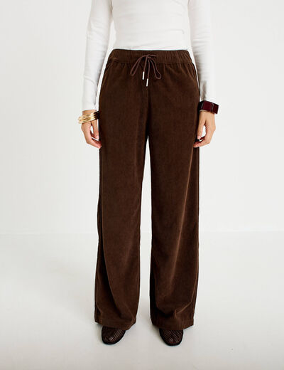 Pantalon jogging taille standard velours marron fonc&eacute; femme