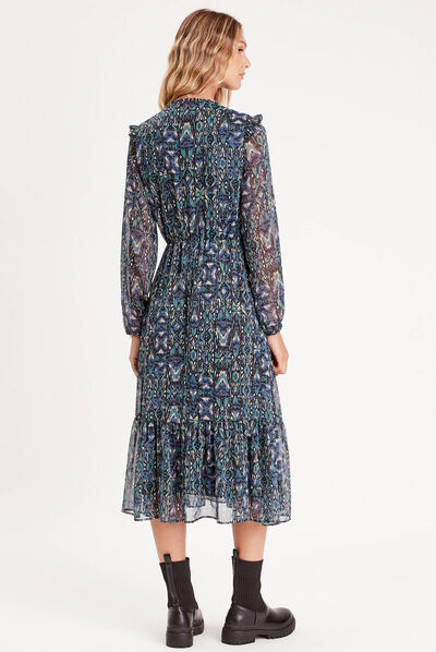 Robe longue évasée noir femme
