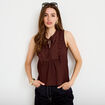 Blouse sans manches col v marron femme