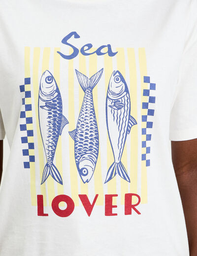 T-shirt oversize manches courtes ecru femme