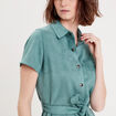 Robe suédine droite ceinturée vert foncé femme