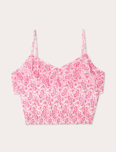Blouse cropped volants blanc femme