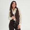 Veston sans manches en jean marron foncé femme