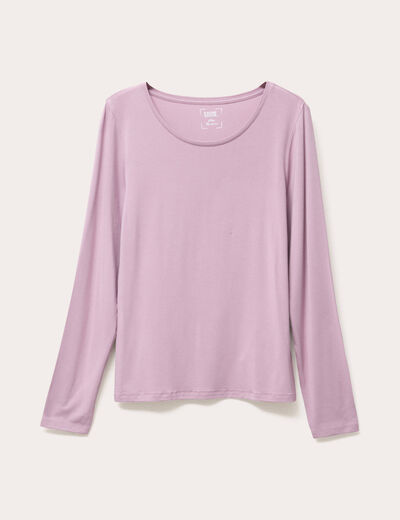 T-shirt uni à manches longues vieux rose femme