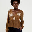 Blouse brod&eacute;e marron fonc&eacute; femme
