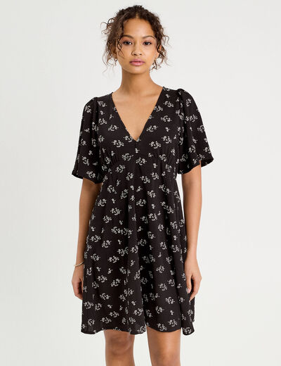 Robe évasée manches courtes noir femme