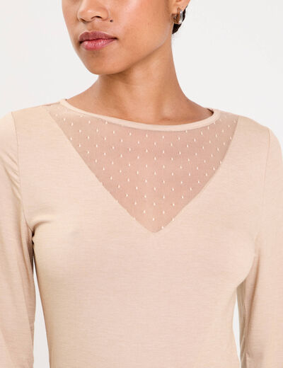 Body thermique col rond manches longues sable femme