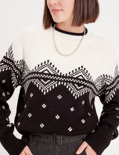 Pull manches longues col rond noir femme