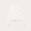 Blouse cropped grand col brod&eacute; ecru femme
