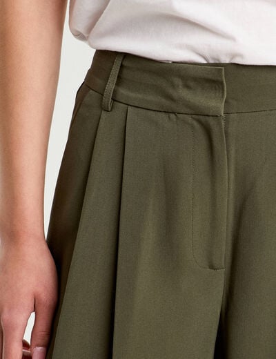 Pantalon large &agrave; pinces vert kaki femme