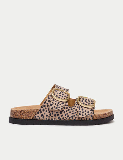 Mules &agrave; sangle aspect daim noir femme