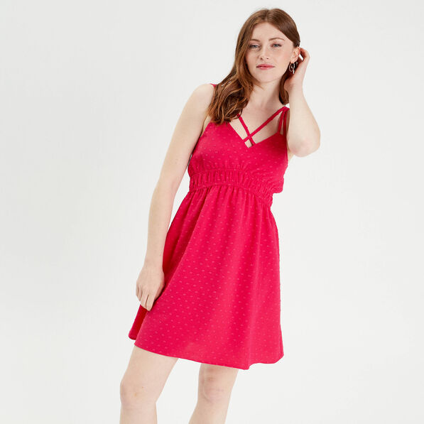robe evasee fluide plumetis rose fushia femme Robe évasée fluide plumetis rose fushia femme