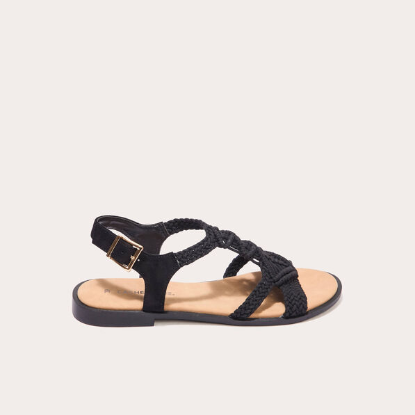 Sandales plates macramé noir femme