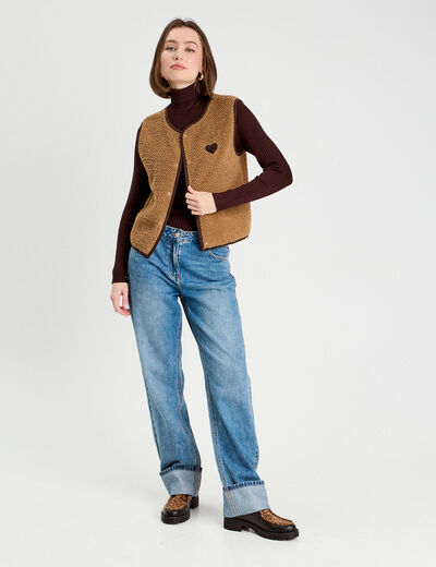 Gilet effet polaire marron clair femme