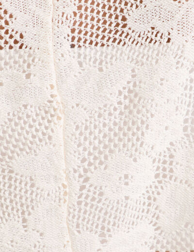 Blouse ajourée décolleté manches courtes ecru femme