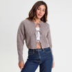 Gilet manches longues noué taupe femme