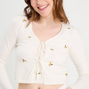 Gilet avec broderie ecru femme