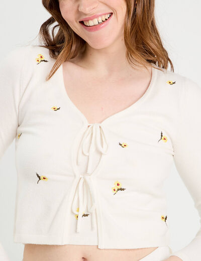 Gilet avec broderie ecru femme