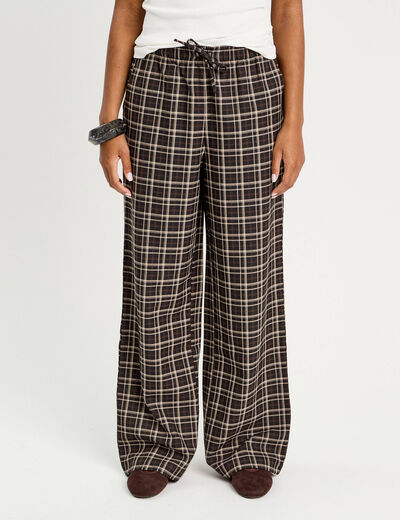 Pantalon large élastiqué marron chocolat femme