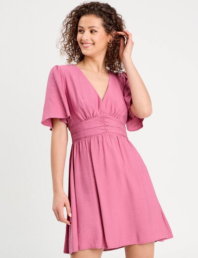 Robe évasée avec fronces vieux rose femme