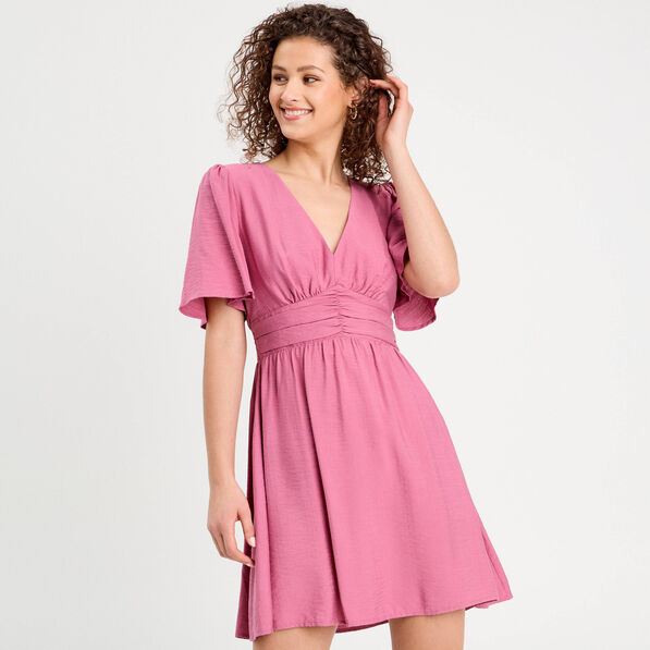 Robe évasée avec fronces vieux rose femme