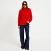 Pull col roul&eacute; manches longues rouge femme