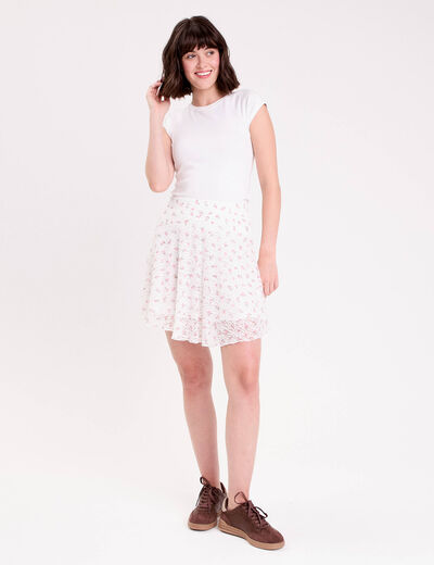 Jupe courte &eacute;vas&eacute;e aspect dentelle blanc femme