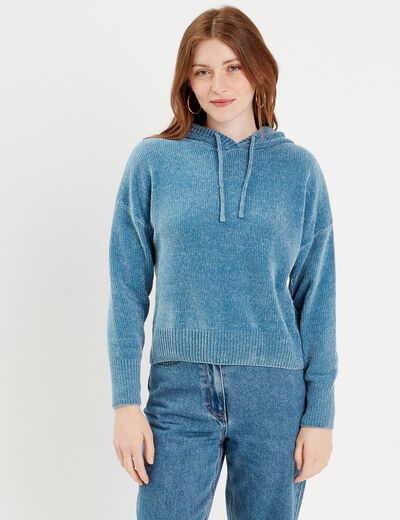 Pull à capuche bleu clair femme