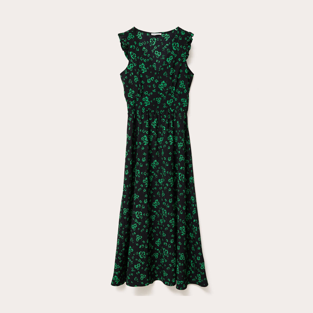 Robe longue évasée col v sans manches vert fluo femme