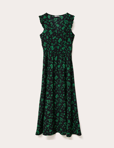 Robe longue évasée col v sans manches vert fluo femme