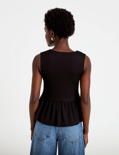 Blouse cintr&eacute;e sans manches col v noir femme