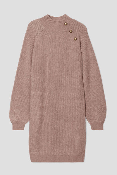 Robe pull droite col montant marron femme