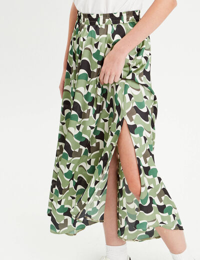 Jupe longue évasée satin vert femme