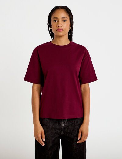 T-shirt col rond manches courtes bordeaux femme