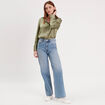 Chemise manches longues satin vert kaki femme
