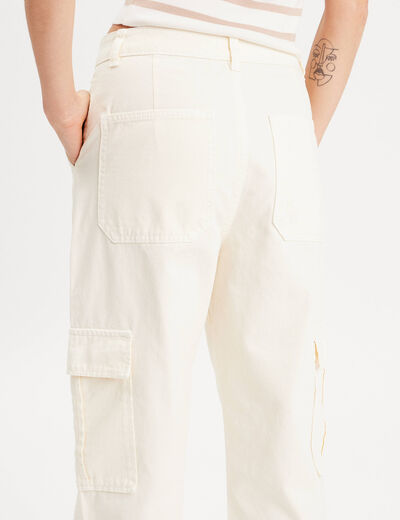 Pantalon large cargo ecru femme