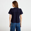 Blouse plastron brod&eacute; manches courtes bleu marine femme