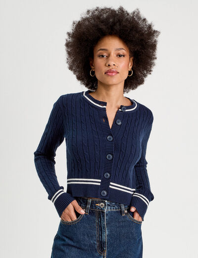 Gilet manches longues ajusté bleu marine femme