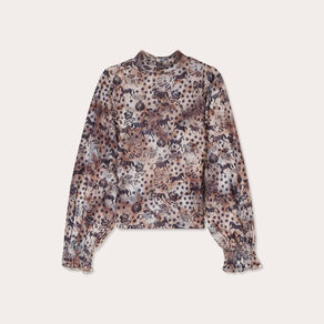 T-shirt col montant marron femme