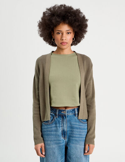 Gilet manches longues vert kaki femme