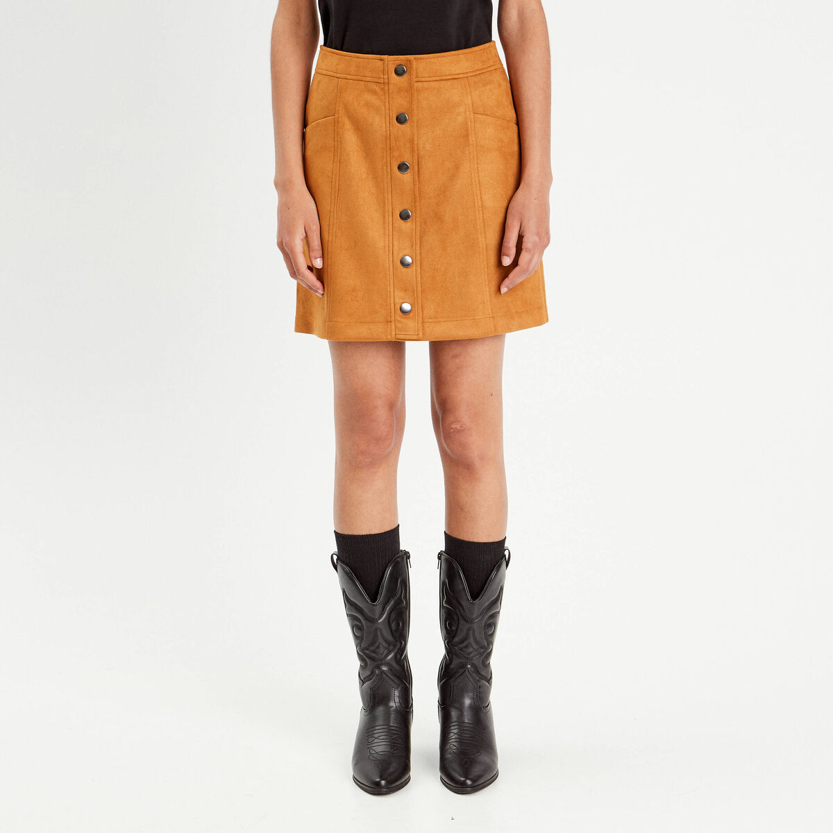 Jupe trapèze suédine camel femme