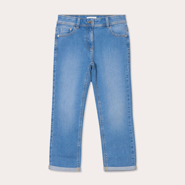 Pantacourt slim en jean denim double stone femme