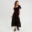 Robe longue évasée smockée noir femme