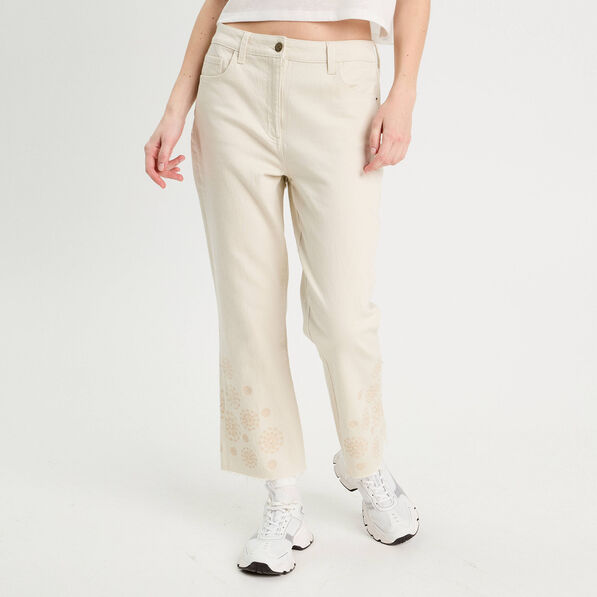 pantalon large brode 78eme ecru femme Pantalon large brodé 7/8ème ecru femme