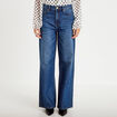 Jeans wide leg taille haute bleu fonc&eacute; femme