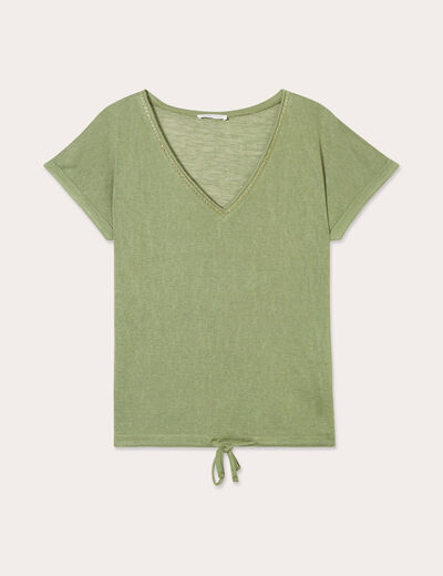 T-shirt détail noeud vert kaki femme