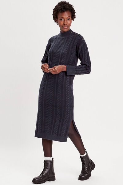 Robe pull moulante torsades bleu marine femme